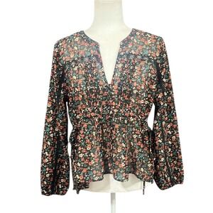 Floral Boho Country Cottagecore Blouse Large American Rag Sheer Romantic